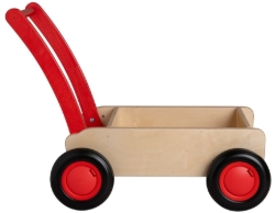 Van Dijk Toys Luxe Houten Loopwagen – Blokkenwagen - Naturel/Rood – Vanaf 1 jaar