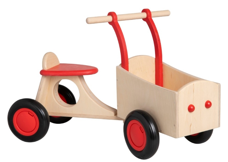 Van Dijk Toys Houten Bakfiets Naturel/Rood – Vierwieler Kinderloopfiets – Vanaf 1 jaar