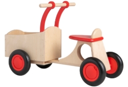 Van Dijk Toys Houten Bakfiets Naturel/Rood – Vierwieler Kinderloopfiets – Vanaf 1 jaar