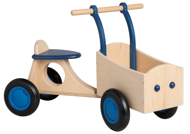 Van Dijk Toys Houten Bakfiets Naturel/Blauw – Vierwieler Kinderloopfiets – Vanaf 1 jaar
