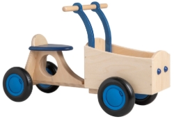 Van Dijk Toys Houten Bakfiets Naturel/Blauw – Vierwieler Kinderloopfiets – Vanaf 1 jaar