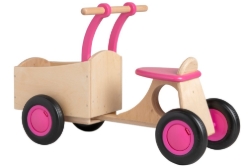 Van Dijk Toys Houten Bakfiets Naturel/Roze – Vierwieler Kinderloopfiets – Vanaf 1 jaar