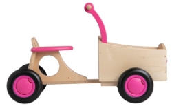 Van Dijk Toys Houten Bakfiets Naturel/Roze – Vierwieler Kinderloopfiets – Vanaf 1 jaar