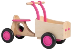 Van Dijk Toys Houten Bakfiets Naturel/Roze – Vierwieler Kinderloopfiets – Vanaf 1 jaar