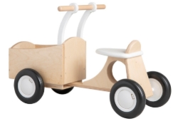 Van Dijk Toys Houten Bakfiets Naturel/Wit – Vierwieler Kinderloopfiets – Vanaf 1 jaar