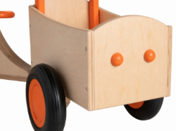 Van Dijk Toys Houten Bakfiets Naturel/Oranje – Vierwieler Kinderloopfiets – Vanaf 1 jaar