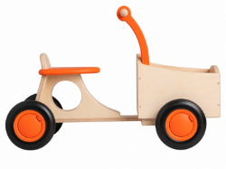 Van Dijk Toys Houten Bakfiets Naturel/Oranje – Vierwieler Kinderloopfiets – Vanaf 1 jaar