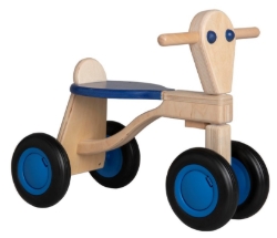 Van Dijk Toys Loopfiets Naturel/Blauw - Houten 4-wieler kinderfiets - Vanaf 1 jaar