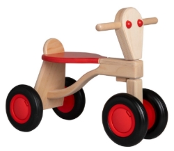Van Dijk Toys Loopfiets Naturel/Rood - Houten 4-wieler kinderfiets - Vanaf 1 jaar