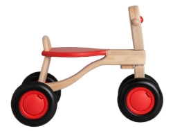 Van Dijk Toys Loopfiets Naturel/Rood - Houten 4-wieler kinderfiets - Vanaf 1 jaar