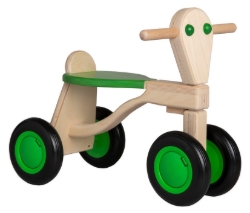 Van Dijk Toys Loopfiets Naturel/Groen - Houten 4-wieler kinderfiets - Vanaf 1 jaar