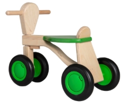 Van Dijk Toys Loopfiets Naturel/Groen - Houten 4-wieler kinderfiets - Vanaf 1 jaar