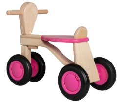 Van Dijk Toys Loopfiets Naturel/Roze - Houten 4-wieler kinderfiets - Vanaf 1 jaar