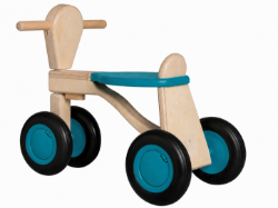 Van Dijk Toys Loopfiets Naturel/Licht Blauw - Houten 4-wieler kinderfiets - Vanaf 1 jaar