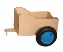 Van Dijk Toys Aanhanger voor Loopfiets – Berkenhout, Naturel/Licht Blauw