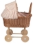 Image de Egmond toys -  Rotan Poppenwagen met stoffen kap met lieveheersbeestjes en gebreid dekentje. Houten onderstel en wielen