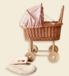 Egmont Toys Rotan Poppenwagen – Hout & Stoffen Kap - 3+ jaar