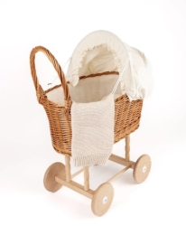Egmont Toys Rotan Poppenwagen – Riet met Witte Kap & Wit Dekentje – 2+ Jaar