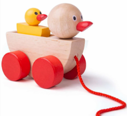 BJ-BJ770 Houten trekfiguur eend met kuiken Duurzaam speelgoed 1