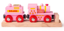 Bigjigs roze locomotief met kolentender houten treinbaan BJ-BJ412 1