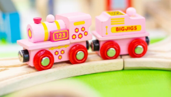 Bigjigs roze locomotief met kolentender houten treinbaan BJ-BJ412 2