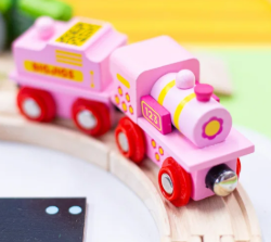 Bigjigs roze locomotief met kolentender houten treinbaan BJ-BJ412 4