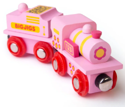 Bigjigs roze locomotief met kolentender houten treinbaan BJ-BJ412 5