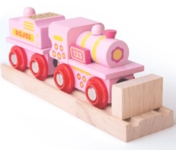 Bigjigs roze locomotief met kolentender houten treinbaan BJ-BJ412 6