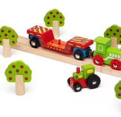 Bigjigs wagen dieplader met tractor houten treinbaan BJ-BJ413 6