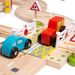 Bigjigs houten treinset platteland - speelgoed treinbaan en weg BJ-BJT021 2
