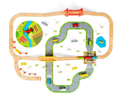 Bigjigs houten treinset platteland - speelgoed treinbaan en weg BJ-BJT021 5