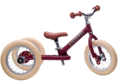 Trybike Steel 2-in-1 loopfiets Vintage Rood met luchtbanden, verstelbaar zadel en stalen frame – geschikt voor kinderen van 15 maanden tot 6 jaar.
