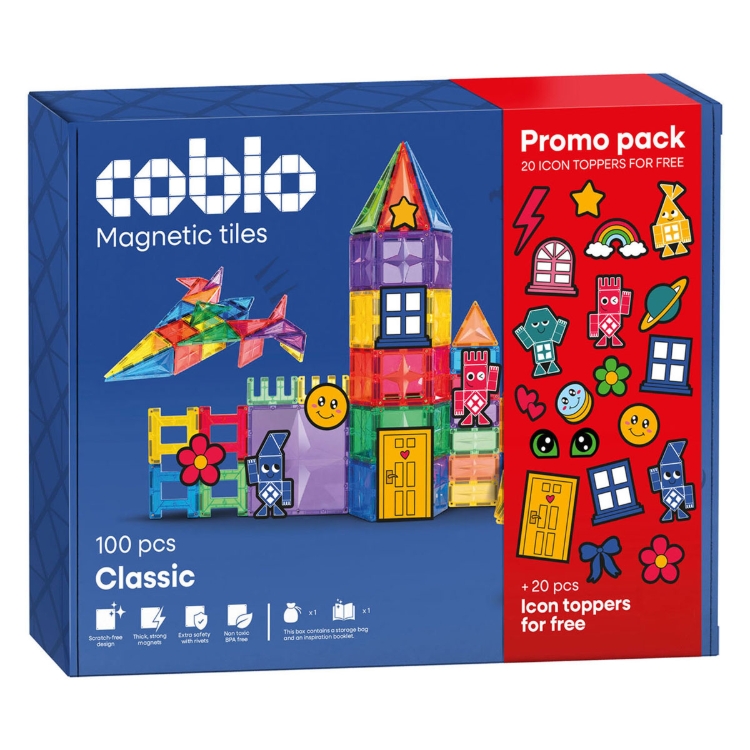 Coblo Promopack Magnetische Tegels Startpakket 100 stuks met 20 icoon Toppers Verpakking