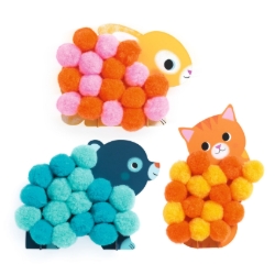 Djeco - knutselset - Pomponcollage – Dieren en pomponcirkels - vanaf 18 maanden