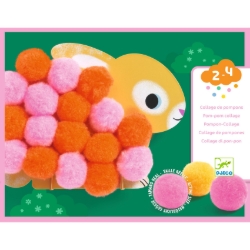 Djeco - knutselset - Pomponcollage – Dieren en pomponcirkels - vanaf 18 maanden