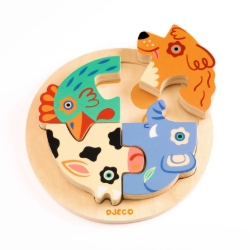Djeco - houten reliëfpuzzel - Rondo Hond - vanaf 2 jaar