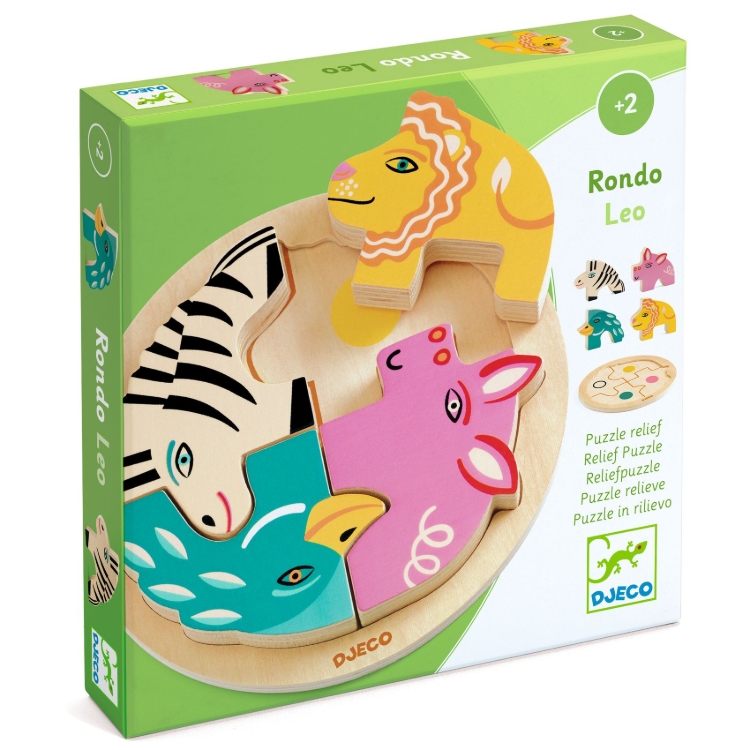 Djeco - houten reliëfpuzzel - Rondo Leo - vanaf 2 jaar