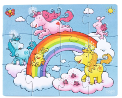 HABA Eenhoorn Flonkerglans – Glitter Puzzels, 3-in-1. 12 stukjes