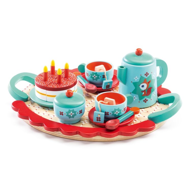 Djeco houten Theeservies Vosje met Verjaardagstaart – vanaf 3 jaar