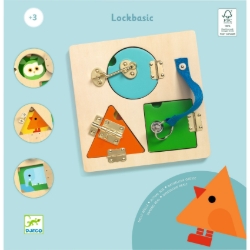 Djeco LockBasic – Houten Slotjesbord met 3 Sluitingen - vanaf 3 jaar