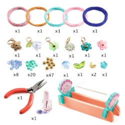 Djeco Blauwe macramé armbanden – sieraden knopen met kralen – van 5 tot 7 jaar