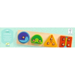 Djeco 1234Basic – houten vormen- en stapelpuzzel – vanaf 12 maanden