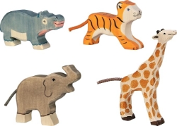 Holztiger Cadeauset Houten Wilde Dieren (4-delig) Olifant, Giraffe, Tijger, Nijlpaard - vanaf 3 jaar