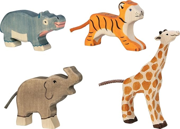 Holztiger Cadeauset Houten Wilde Dieren (4-delig) Olifant, Giraffe, Tijger, Nijlpaard - vanaf 3 jaar