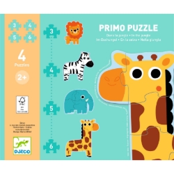 Djeco In de jungle - puzzelset 3, 4, 5 en 6 stukjes - vanaf 2 jaar