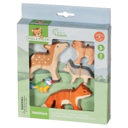 Holztiger Cadeauset Houten Bosdieren (5-delig) Wolf, Vos, Hert, Vogel, Haas