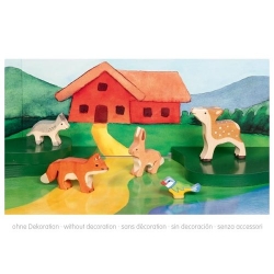 Holztiger Cadeauset Houten Bosdieren (5-delig) Wolf, Vos, Hert, Vogel, Haas